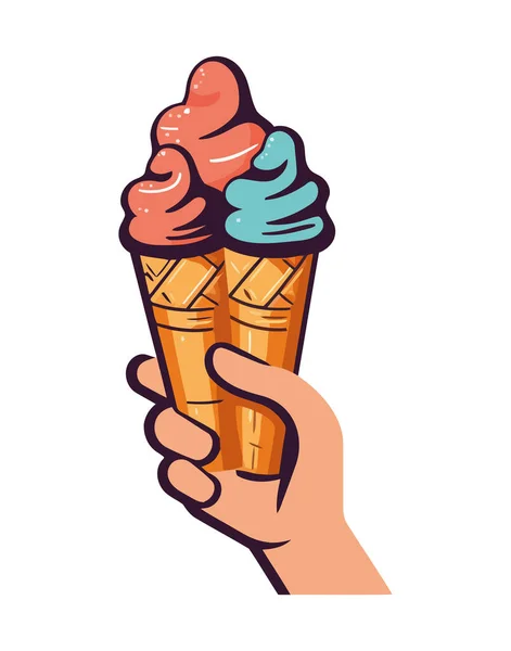 Ruční Držení Zmrzliny Kornout Letní Potěšení Ikona Izolované — Stockový vektor