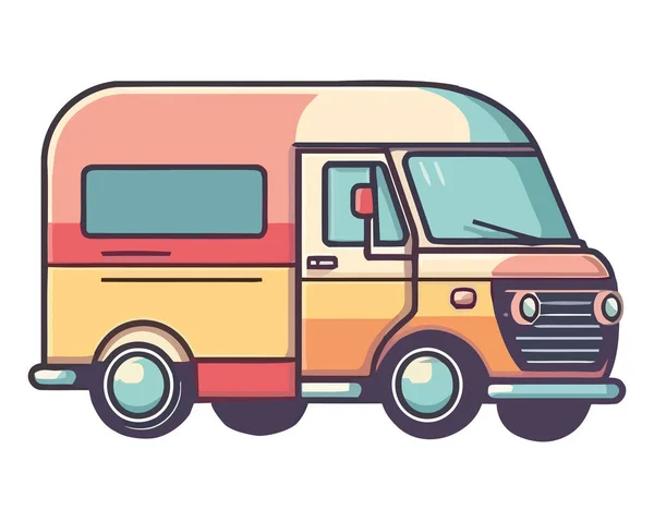 Yellow Mini Van Driving Summer Adventure Icon Isolated — Stock Vector