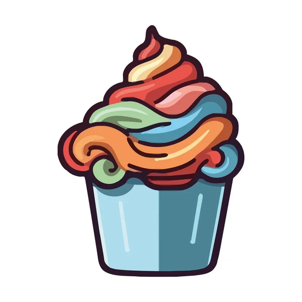 Cute Cupcake Cream Dessert Icon Isolated — Stock Vector