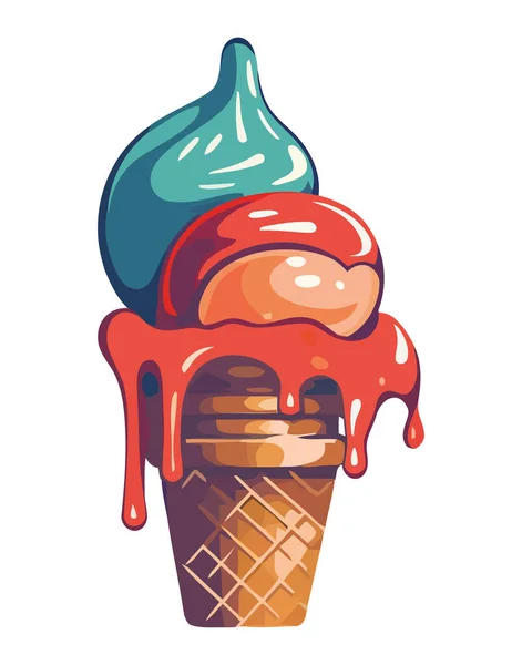 甘いアイスクリームコーンとソースの渦アイコン孤立 — ストックベクタ