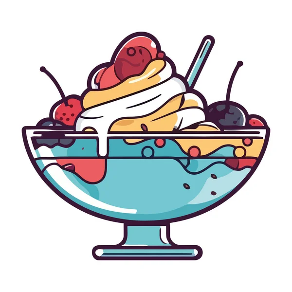 フルーツとクリームのアイコンが分離された甘いアイスクリーム — ストックベクタ