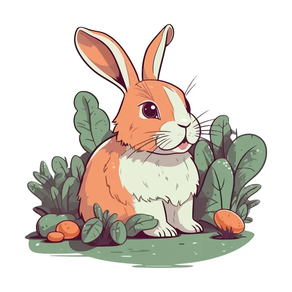 ふわふわ赤ちゃんウサギ座って緑の牧草地のアイコン隔離 — ストックベクタ