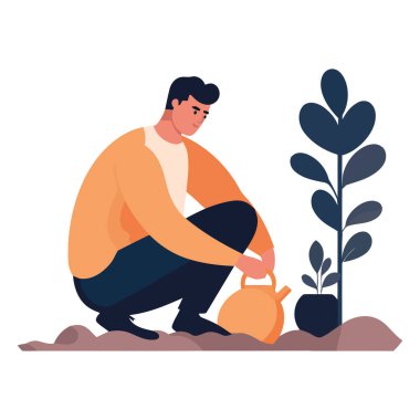 Yetişkin oturma, büyüyen organik bitki simgesi izole