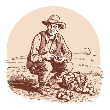 Bir kişi oturuyor, elinde organik yiyecek ikonu tutuyor.