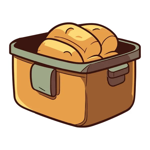 新鮮なパンのアイコンが隔離された有機バスケット — ストックベクタ