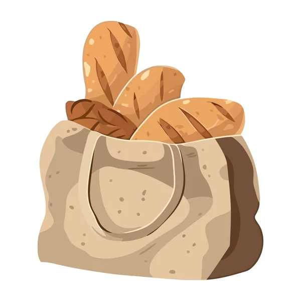 小麦粉袋のイラストベクトルのアイコンで有機パンを隔離 — ストックベクタ