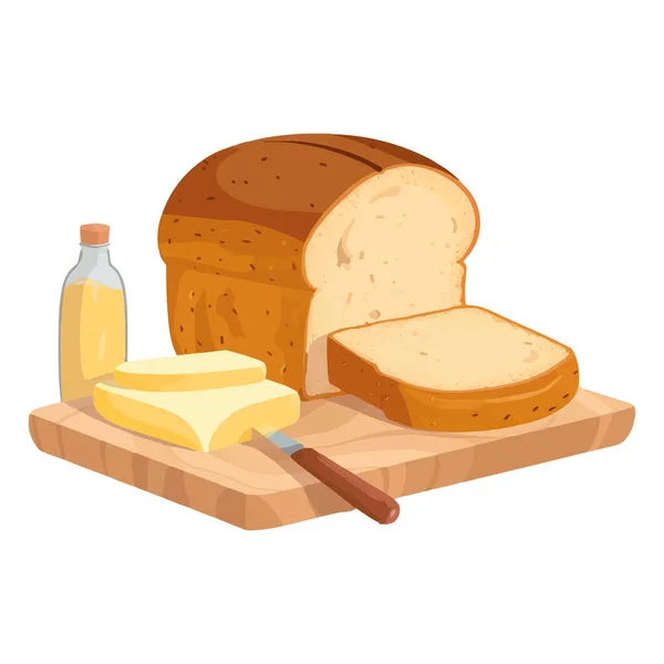 新烘焙的面包和奶油在桌子图标上隔离 — 图库矢量图片