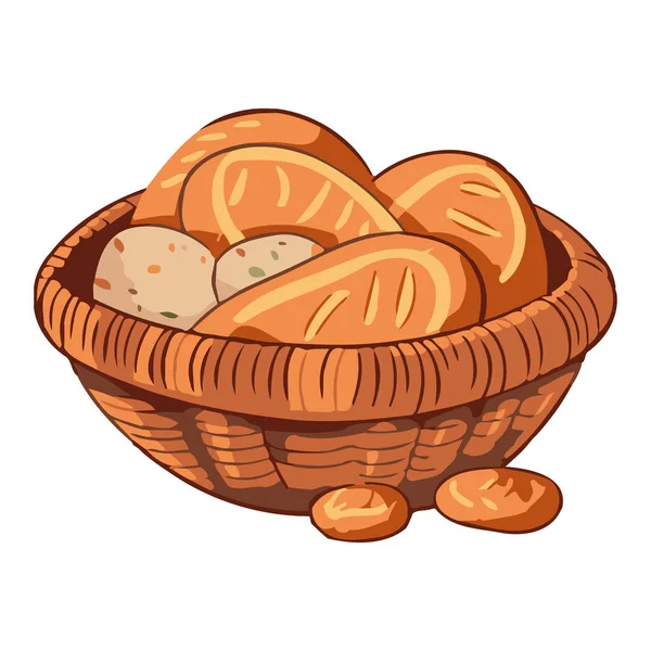 Organic Baked Bread Cute Basket Icon Isolated — Stock Vector