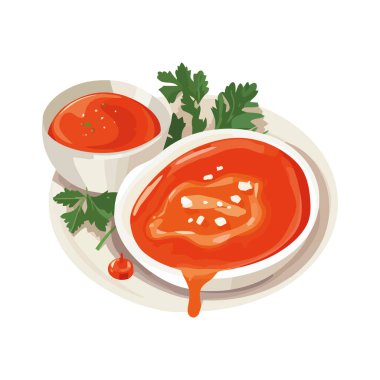 Taze vejetaryen olgun domates ve kişniş ikonu izole edilmiş.