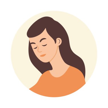 İzole edilmiş neşeli kadın ikonunun düz vektör çizgi film portresi