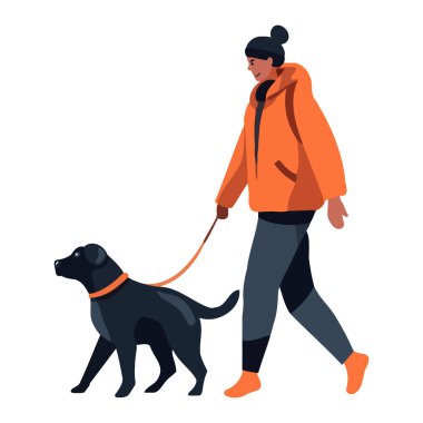 Sahibi ile yürüyen av köpeği, izole edilmiş ikonun tadını çıkarıyor