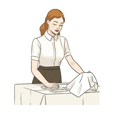 Evde çalışan kadın, tasarım simgesi izole edilmiş.