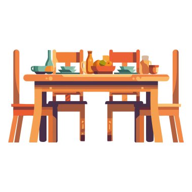 Ahşap bir masanın modern tasarımı ve izole edilmiş sandalye simgesi