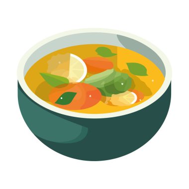 Bir tas ikonda taze sebze çorbası izole edilmiş.