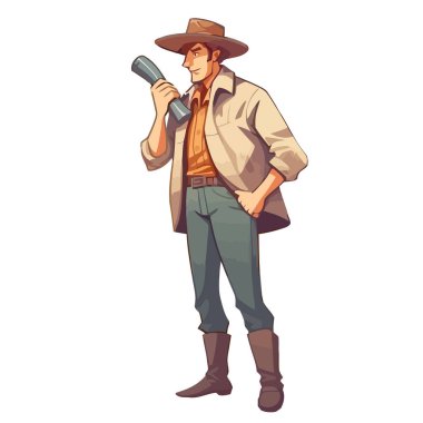 Bir kişi ayakta, başarılı bir simge gibi görünüyor.