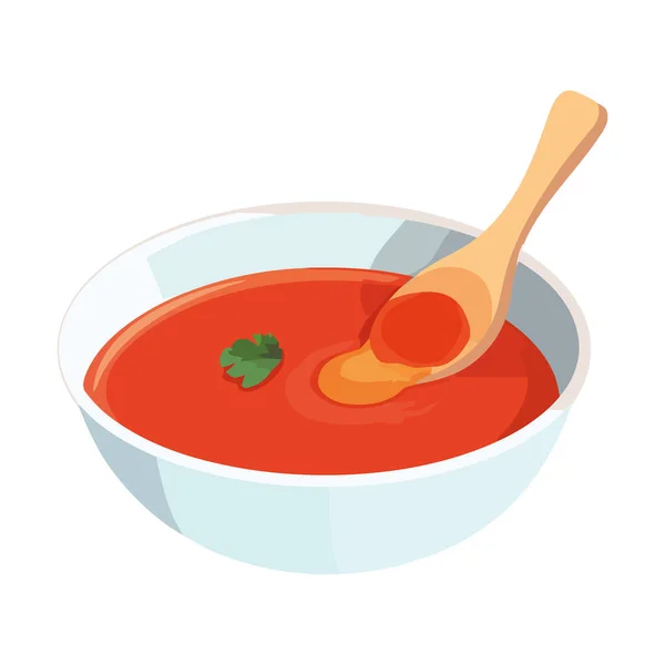 Sopa Fresca Com Tomate Orgânico Ícone Salsa Isolado — Vetor de Stock