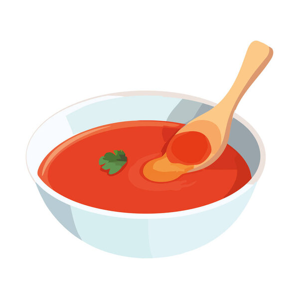 Fresh soup with organic tomato and parsley icon isolated
