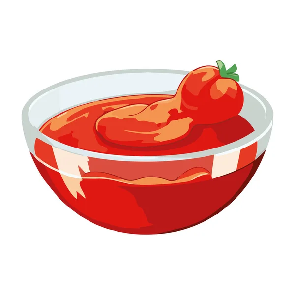 Refeição Vegetariana Fresca Tigela Com Ícone Tomate Isolado — Vetor de Stock