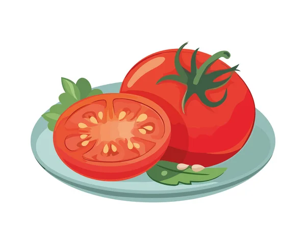 Rebanada Tomate Orgánico Fresco Icono Comida Gourmet Saludable Aislado — Vector de stock