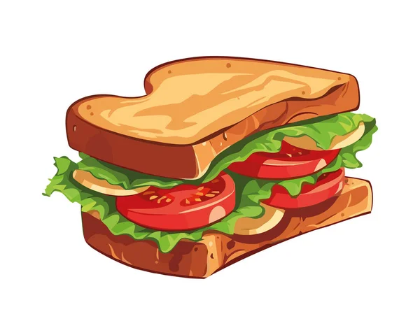 Sandwich Frais Sur Ciabatta Avec Légume Icône Isolé — Image vectorielle