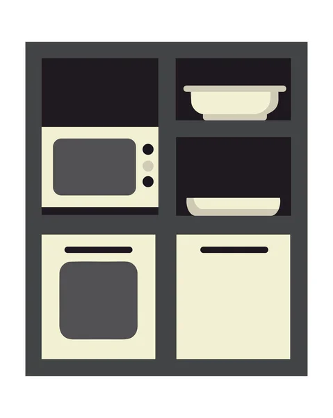 Moderne Küche Mit Mikrowelle Und Geräte Ikone Isoliert — Stockvektor