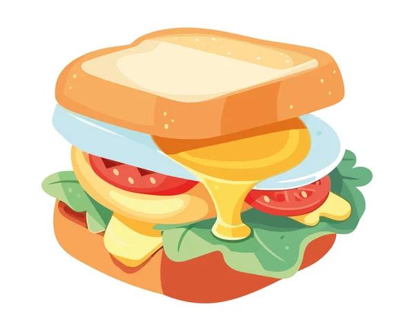 野菜と卵のアイコンが隔離された新鮮なサンドイッチ — ストックベクタ
