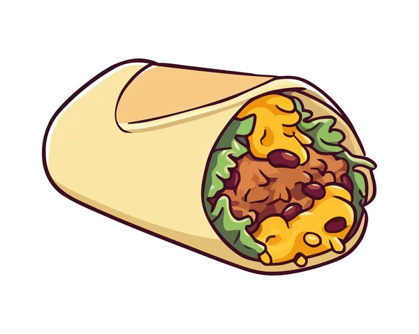 Makanan Taco Dengan Sayuran Segar Dan Ikon Ketumbar Terisolasi - Stok Vektor