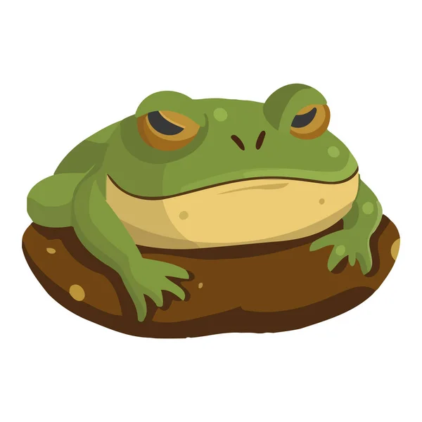 Cute Toad Sitting Wet Pond Icon Isolated — Stock Vector