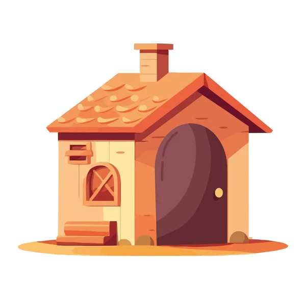 煙突のアイコンが隔離された木造小屋でかわいい犬 — ストックベクタ