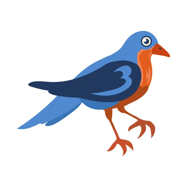 Uccello Con Piume Blu Sfondo Bianco Icona Isolato — Vettoriale Stock