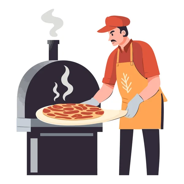 Şef Gurme Pizza Getiriyor Sağlıksız Yemek Ikonu Izole Edilmiş — Stok Vektör