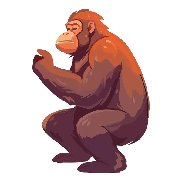 Orangután Muscular Sentado Icono Aislado — Vector de stock