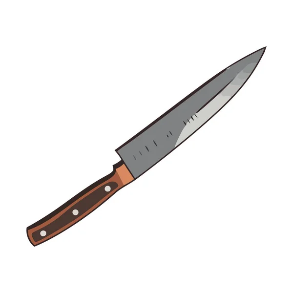 Sharp Steel Blade Handle Wood Kitchen Knife Icon Isolated — Stock Vector
