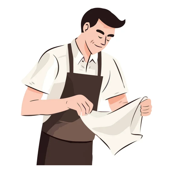 Chef Man Standing Holding Napkin Icon Isolated — Stock Vector