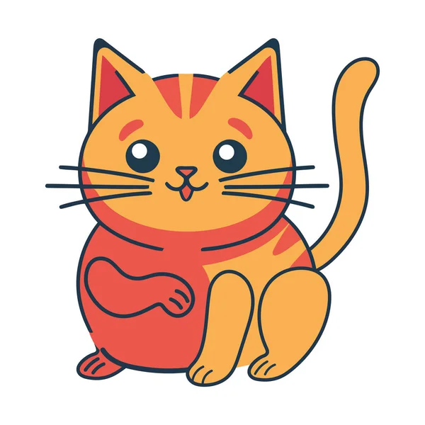 Fluffy Kitten Sitting Smiling Cute Icon Isolated — Stock Vector