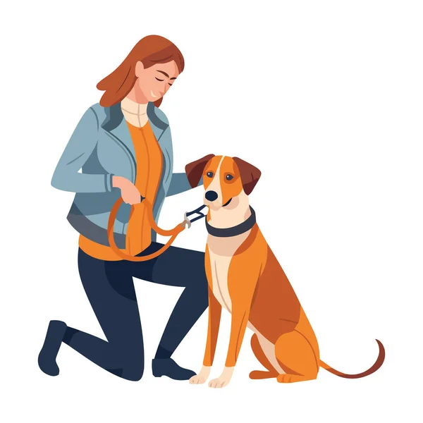 Owner Retriever Walking Together Icon Isolated — Stock Vector