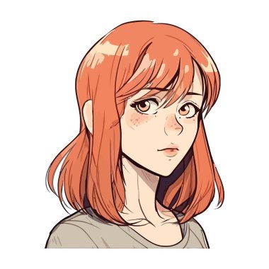 Güzel genç kadın anime tarzı simgesi izole edildi