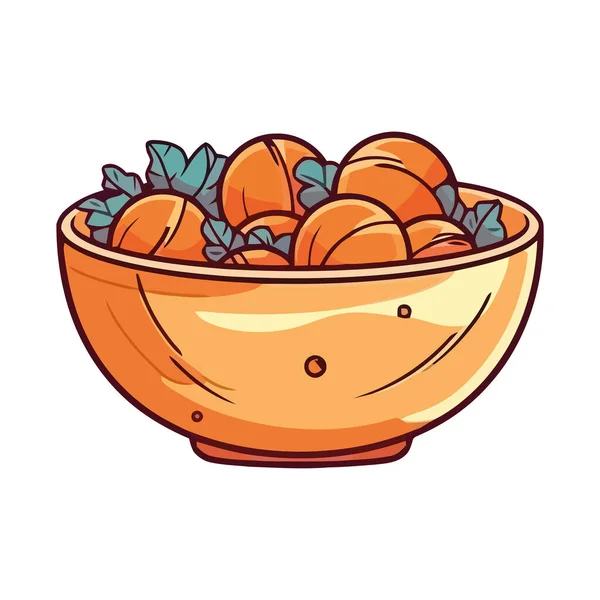 新鲜的有机水果在一个可爱的碗图标孤立 — 图库矢量图片