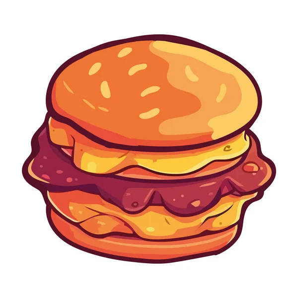 Grilled Burger Bun Fast Food Icon Isolated — Stock Vector