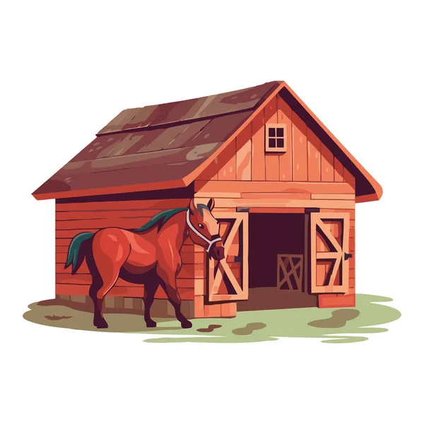 带有牲畜和自然图标的可爱卡通马厩被隔离 — 图库矢量图片