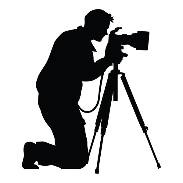Fotograf Drží Fotoaparát Silueta Trojnožce Izolované — Stockový vektor