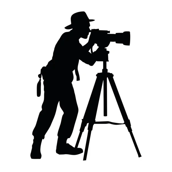 Silhouette Une Personne Avec Caméra Dans Icône Trépied Isolé — Image vectorielle