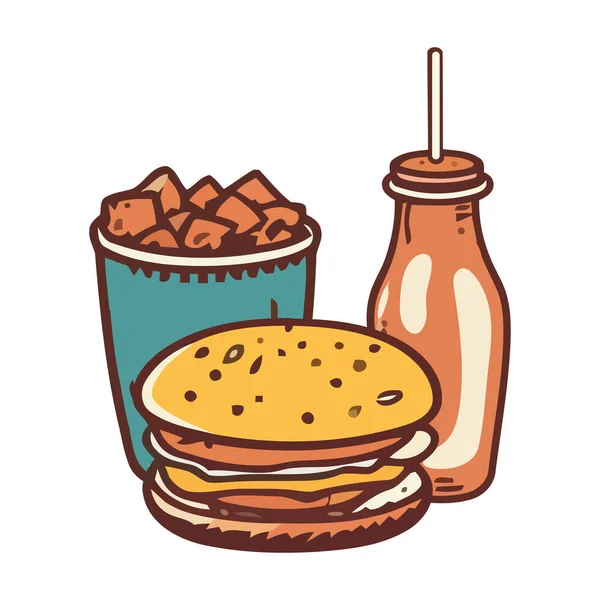 Gourmet Burger Mączka Frytkami Ikoną Sody Izolowane — Wektor stockowy
