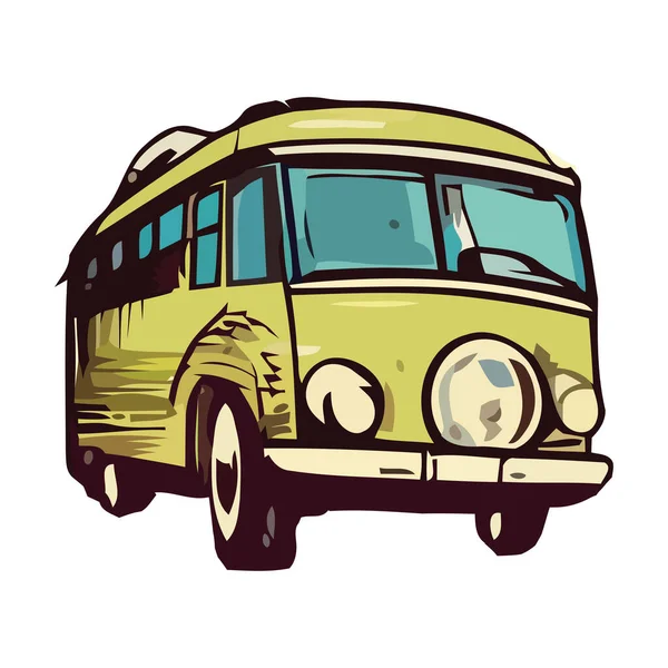 Old Retro Mini Van Vacation Icon Isolated — Stock Vector