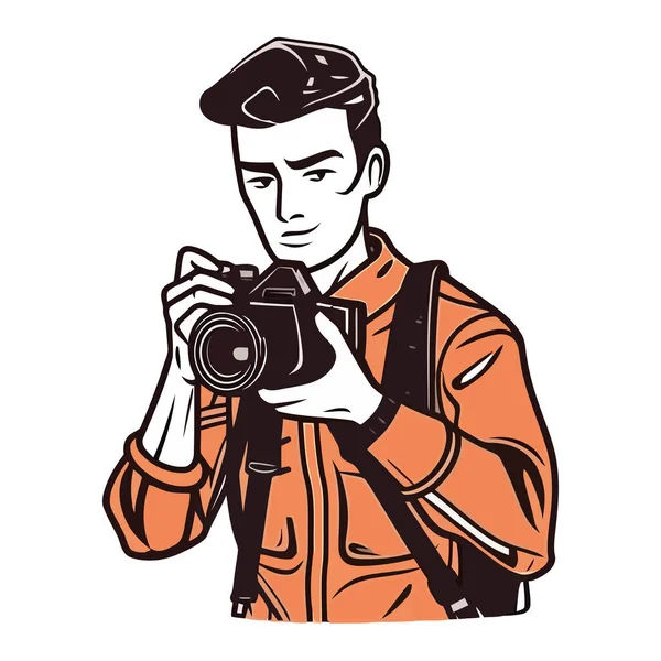 One Man Holding Camera Isolated Design Icon Isolated — Stock Vector