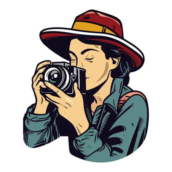 Фотограф Держит Значок Камеры Изолированным — стоковый вектор