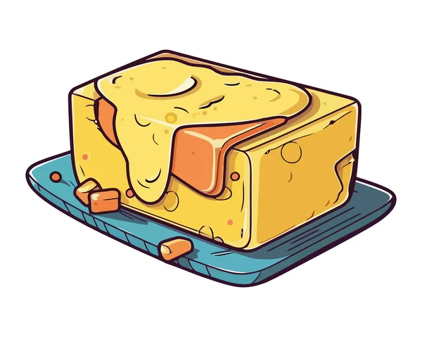Frische Gourmet Mahlzeit Mit Cheddar Käse Ikone — Stockvektor