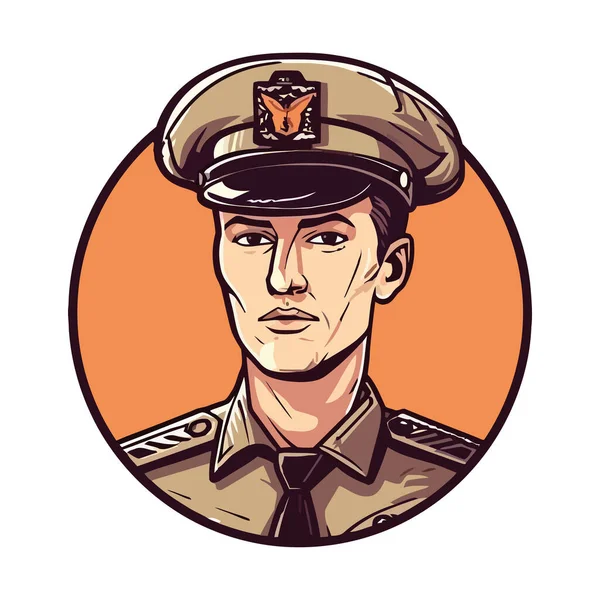 stock vector Uniformed officer in pop art portrait, icon isolated