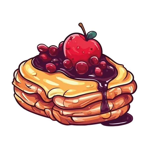 Pancake Aux Baies Sucrées Avec Icône Fruits Frais Crème Isolée — Image vectorielle