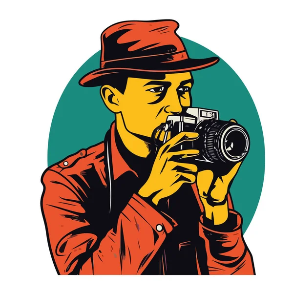 Photographer Holding Old Fashioned Camera Icon Isolated — Stock Vector